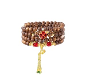 Vòng Tay Trầm Hương 108 Hạt Mix Charm Cỏ 4 Lá – Túi Bạch Ngọc Phong Thủy Ngũ Hành