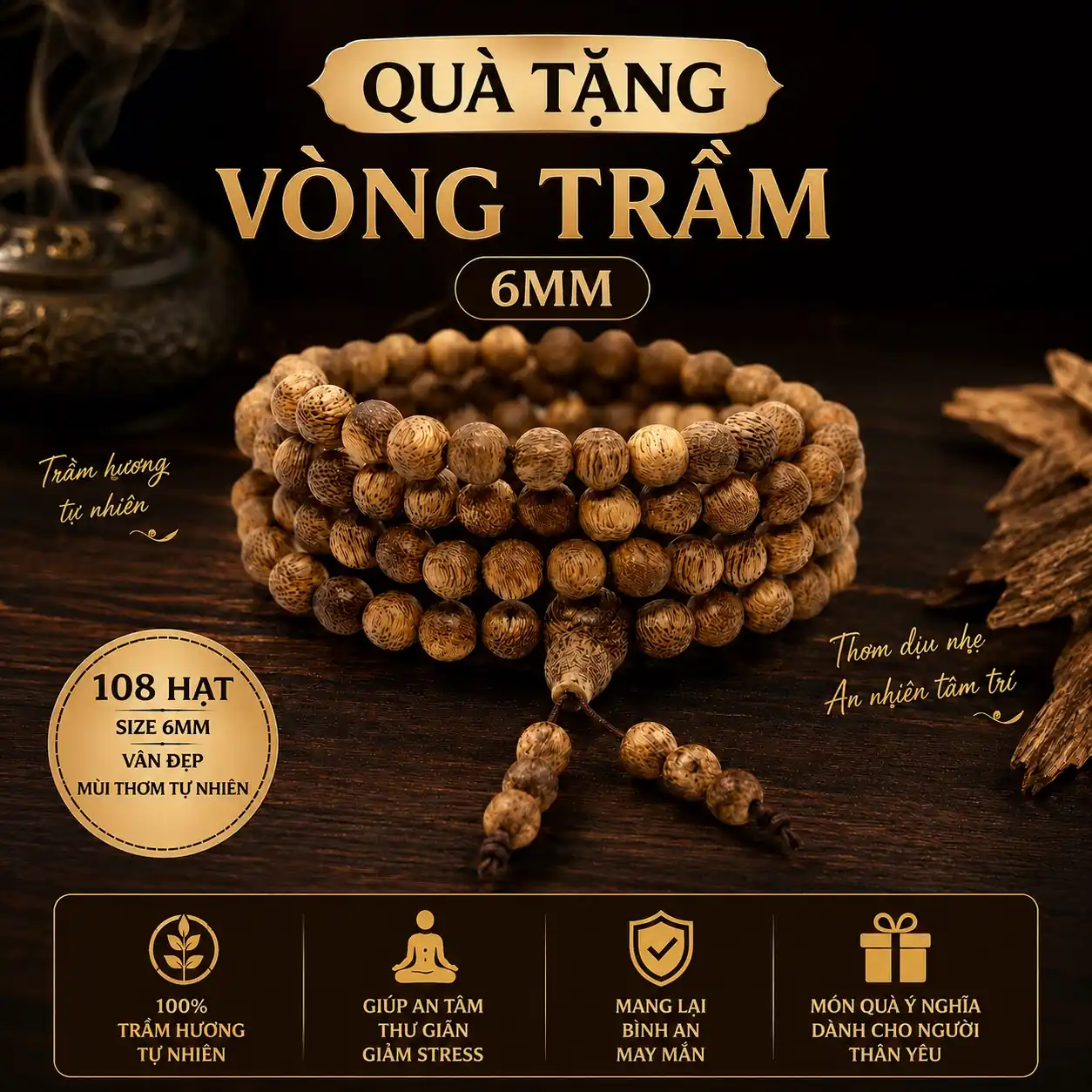 Vòng Trầm Hương 108 Hạt 6mm